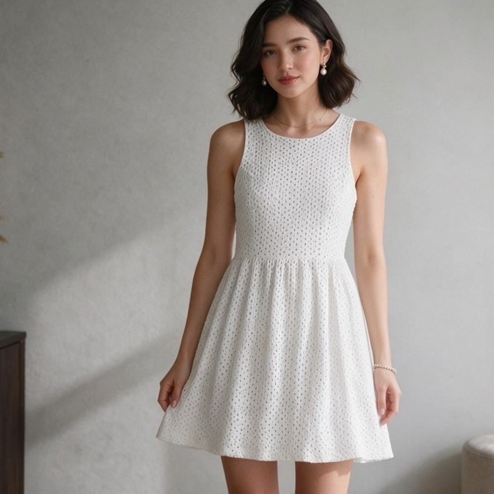 One Clothing White Eyelet Lace Fit Flare Dress Medium Cottagecore Coquette